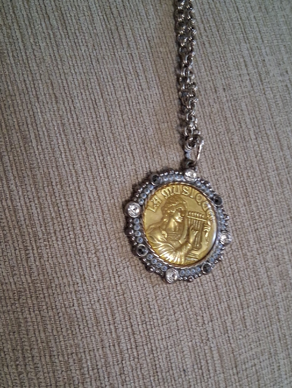 Brighton Gold & Silver Music Medallion Necklace - Crystal Halo